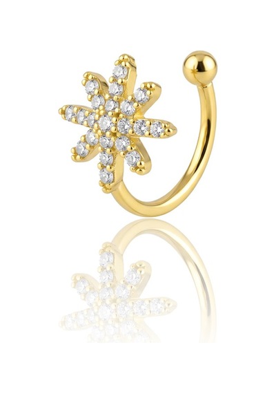 925 Ayar Gümüş Gold Zirkon Taşlı Yıldız Motifi Deliksiz Kıkırdak Küpesi Ear Cuff Barcode Altın