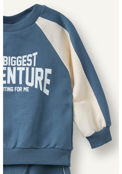 Defacto %100 Pamuk Baskılı Sweatshirt Üst Elastik Bel Alt 2li Takım Erkek Bebek I0274a526aube739 Mavi-be739