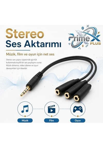 Px-3aux 3 Lü Stereo Çoklayıcı, 3.5 Mm Aux Jak Splitter Kablo, 1 Erkek Giriş 3 Dişi Çıkış, Kulaklık Hoparlör Telefon Pc Araç Ses Paylaşım Adaptörü