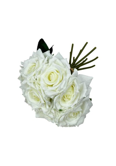 Yapay Çiçek Beyaz Gül 10lu Demet Gelin Çiçeği Buketi Masa Üstü Vazo Çiçeği 25cm