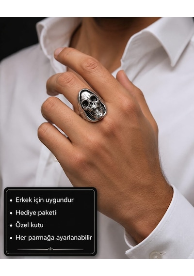 Grim Reaper Skull Ring Azrail Kuru Kafa Erkek Yüzüğü Çok Renkli