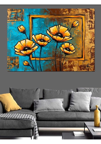 Sarı Çiçekler Çerçeve Sanat Dekoratif Kanvas - Mdf Ahşap Tablo