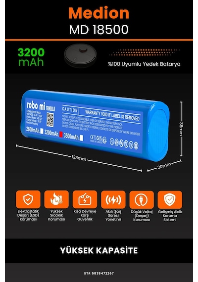 Medion MD18500 3200mAh Robot Süpürge  Bataryası
