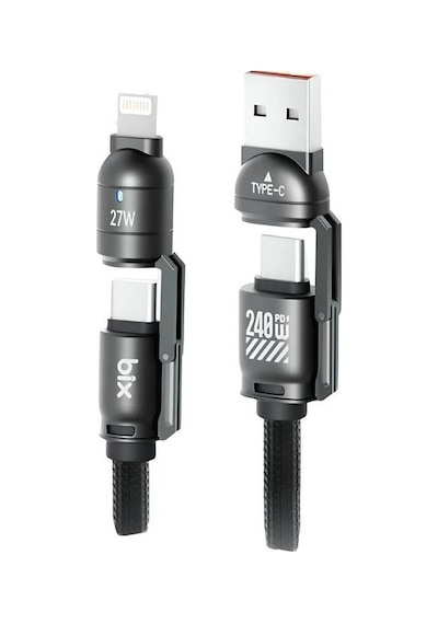 Bix 240w Usb-a Ve Usb-c Ve Lightning Çok Fonksiyonlu Askı Ipli Premium Örgü 1.5 Metre Yüksek Hızlı Ş