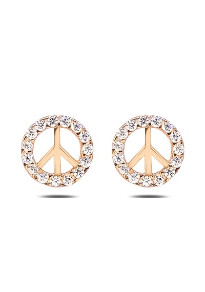 Peace Barış Sembolü Kadın Gümüş Küpe Pembe Altın