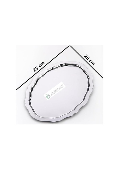 6 Adet Oval Dalgalı Sade Kahve Ve Sunum Tepsisi 20 Cm X 25 Cm, Gümüş