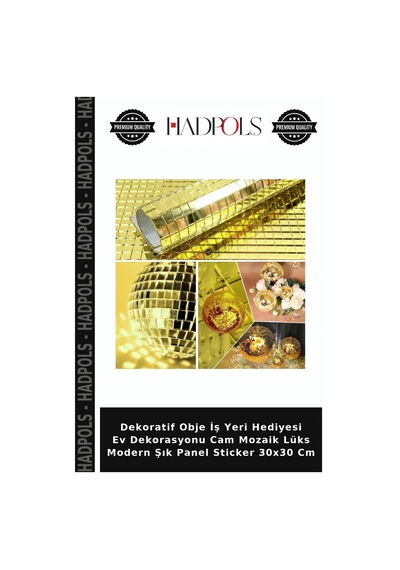 Dekoratif Obje İş Yeri Hediyesi Ev Dekorasyonu Cam Mozaik Lüks Modern Şık Panel Sticker 30x30 Cm Gold