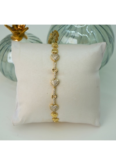 Biem Taşlı Büyük Kalpli Xuping Bileklik Gold/gümüş