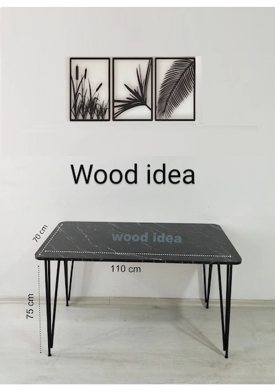 Webdepo Wood Idea 70X110 Siyah Mermer Desen Firkete Ayaklı Mutfak Masası