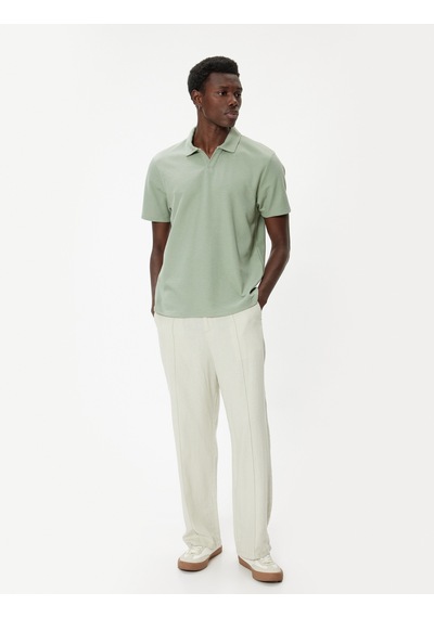 Koton Polo Yaka Tişört Slim Fit Kısa Kollu Pamuk Karışımlı Yeşil 4sam10360mk Yeşil