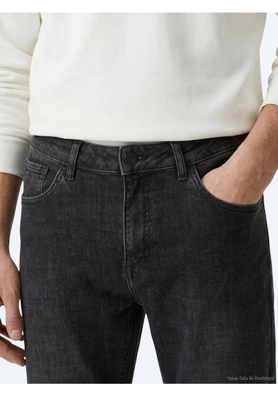 Kip Koyu Gri Düz Slim Fit Denim Pamuk Karışımlı Pantolon