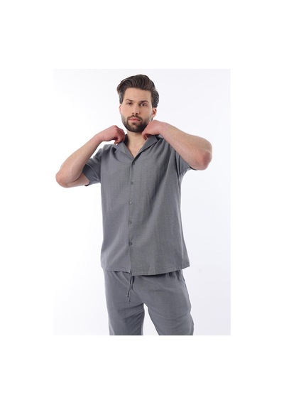 Madmext Füme Over Fit Erkek Gömlek Takım E7303 Füme