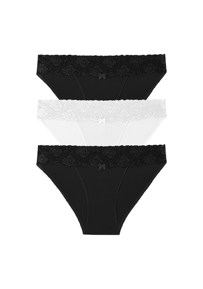 Suwen 3 Lü Dantel Koton Slip Külot St00476011056 Siyah - Ekru