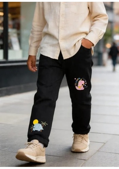 Kaizer Jeans Pembe Unicorn Baskılı Siyah Çocuk Pantolonu