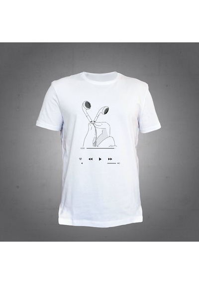 Herşey Nota Kulaklık Beyaz T-shirt Unisex 001
