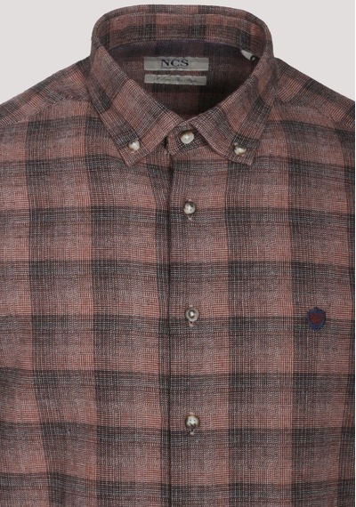 Erkek Gömlek Kiremit Uzun Kol Ekose Kareli Flanel Yün Tuşeli Slim Fit Düğmeli Yaka Shirt Ncs Jeans 7266-kiremit Kiremit