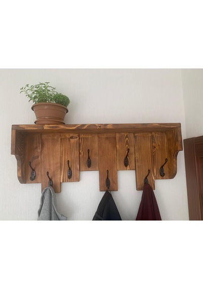 Umutpark Umuthomedesing Ahşap Eskitme Raflı Duvar Askılık. Açık Kahverengi
