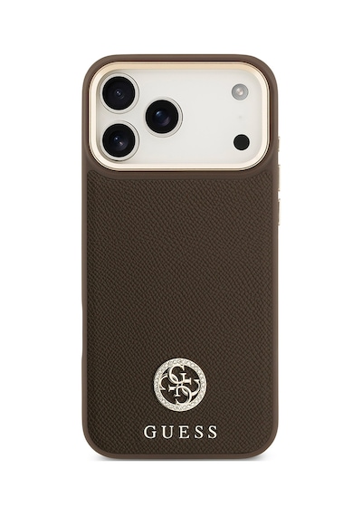 Apple Uyumlu iPhone 17 Pro Max Kılıf Guess Lisanslı M-safeli Grained Yazı Ve Taşlı 4g Logolu Kahverengi Kahverengi