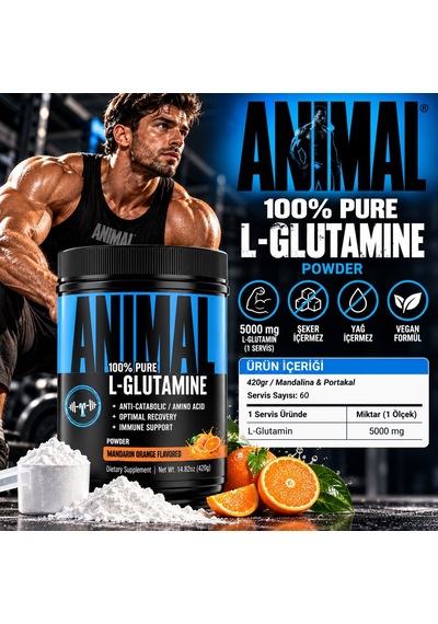 Animal 100% Pure L-glutamine 420gr Mandalina & Portakal Aromalı