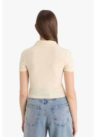 Defacto Fitted Polo Yaka Fitilli Kaşkorse Kısa Kollu Tişört A0379ax25smer144 Ekru