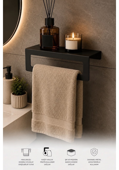 Siyah Metal Duvara Monte Havluluk - Şık Ve Dayanıklı Banyo&mutfak Siyah