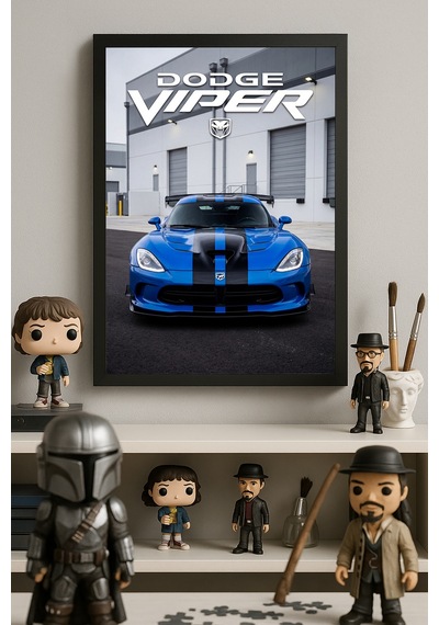 Dodge Viper Siyah Ahşap Çerçeveli Poster, Dekoratif Araba Duvar Tablosu