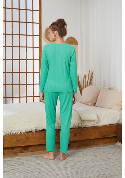 Siyah İnci Love Nakışlı Fitilli Örme Pijama Takım25226001 Yeşil