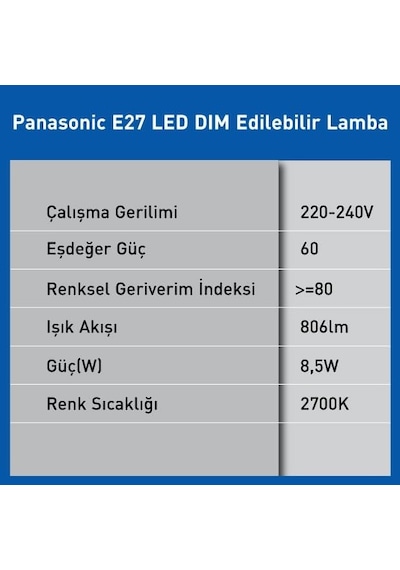 E27 Led Dim Lamba 8.5w 806lm 2700k Standart