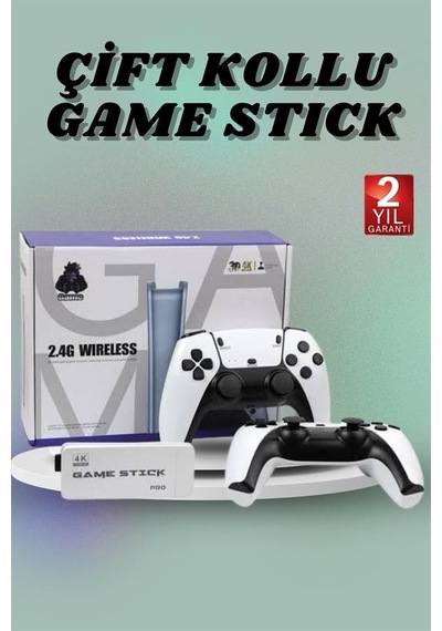 Çift Oyun Kollu 4k Hd Ekran Nostaljik 20.000 Oyunlu Beyaz Game Stick - Lisinya