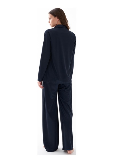 Akbeniz Kadın Lacivert Oversize Saten Pijama Takımı