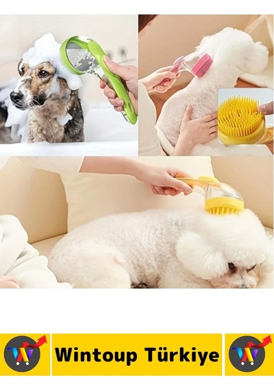 Ergonomik Kedi Köpek Banyo Temizlik Masaj Etkili Zararsız Silikon Sıvı Hazneli Evcil Hayvan Tarağı