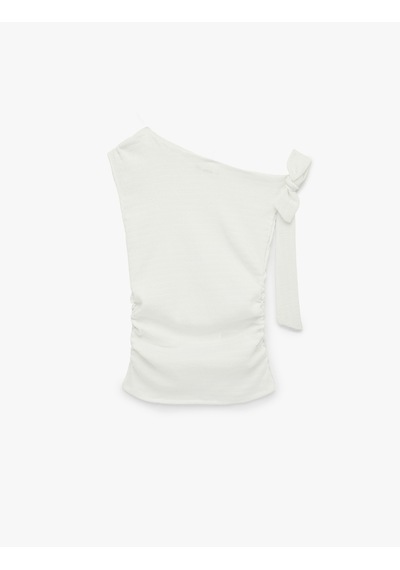 Koton Slim Fit Asimetrik Yaka Kolsuz Bürümcük Bluz Ekru 6sal30193ık