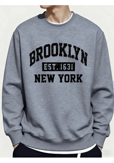 Startmore Tarzsokak Brooklyn New York City Baskılar Kışlık Günlük Kapüşonlu Üst Erkek Polar Günlük Kazak Temeller Gri