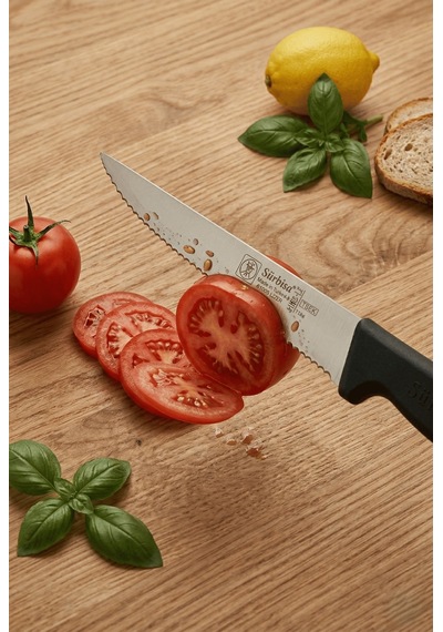 Lazerli Tırtıklı Sürmene Sebze Meyve Biftek Steak Mutfak Bıçağı 24 Cm Lazer Bileme Sürbisa 61005-lz Siyah