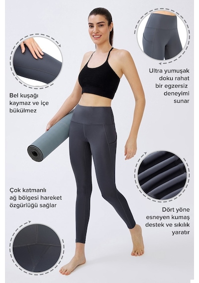 Los Ojos Kadın Antrasit Yüksek Bel Toparlayıcı Çift Cepli Spor Tayt Shades Koyu Gri Koyu Gri