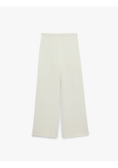 Koton Koton X Sibil Çetinkaya - Bürümcük Kumaş Dokulu Düz Bol Paça Pantolon Kırık Beyaz 6sak40029uk Ekru