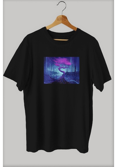 Noıssey -wed Akasya Tasarım Baskılı Oversize T-shirt Tişört Sokak Tarzı Siyah
