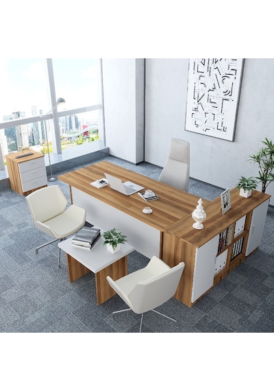 Pasha 4'lü Ofis Takımı  Model 6 Ceviz Beyaz