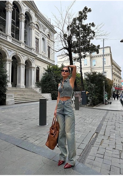 Modalima Eskitme Baggy Jean Pantalon Çok Renkli