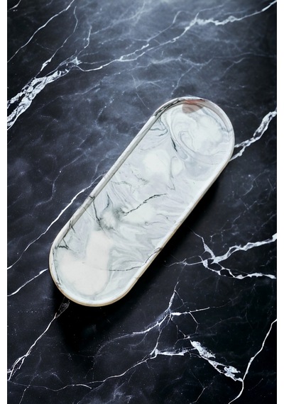 Marble Beton Çok Amaçlı Sunum Servis Tepsisi, Dekoratif Sunumluk ,organizer Takılık Gri