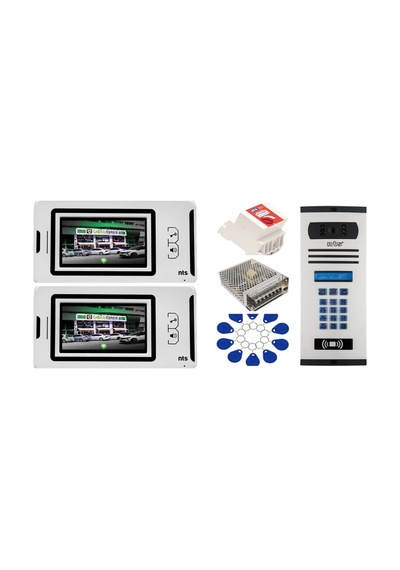 2 Daire Nts 2001-b 4,3'' Görüntülü Diafon Beyaz-8004 Tuş Takımlı Şifreli+geçişli Zil Panelli Set