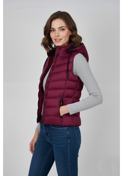 Baglan Kadın Kapüşonlu Spor Yelek 5000 Bgl-st04894 Bordo