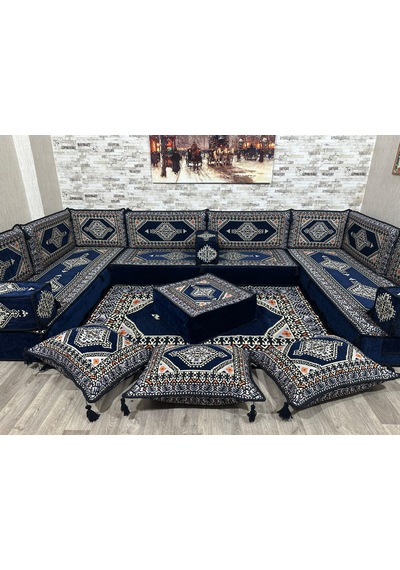 Coton Şark Köşesi 20cm Yüksekliğinde Minder Takımı Lacivert