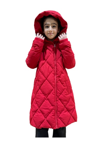 Kız Çocuk Kapüşonlu Kaban 51329 Kırmızı