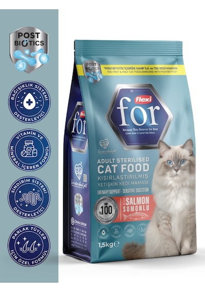 Kısırlaştırılmış Somonlu Postbiyotik Kedi Maması - 1,5 Kg