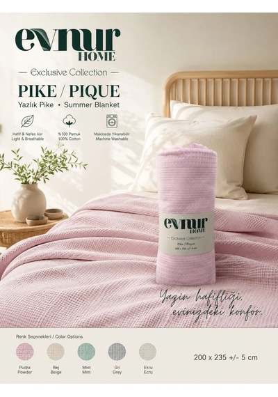 Evnur Home Lüks Pike Çift Kişilik 200x235 Pudra