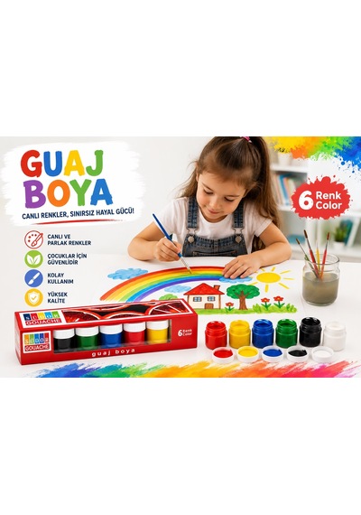 Südor Guaj Boya 6 Renk 20 Ml Canlı Renkler Çocuklar İçin Boyama Ve Resim Seti Çok Renkli