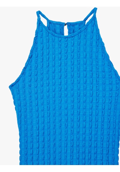 Koton Bürümcük Kumaş Slim Fit Uzun Halter Yaka Kalem Elbise Mavi 6sak80020uk Mavi
