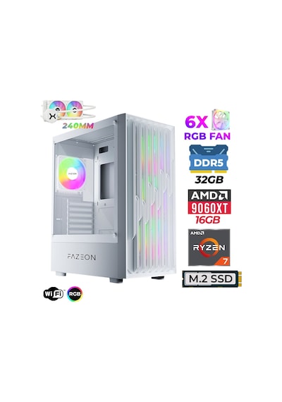 Fazeon Astra X620 R7-7700X 32 GB 1 TB M.2 NVMe SSD 16 GB RX9060XT Free Dos Masaüstü Oyuncu Bilgisayarı