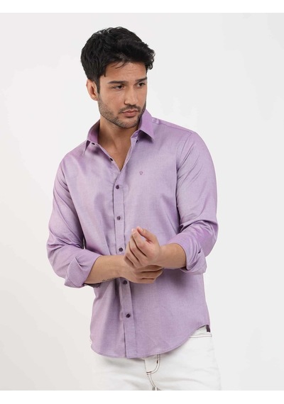 Dufy Lila Erkek Slim Fit Düz Brent Düğmeli Yaka Uzun Kol Gömlek - 102464-lila Lila